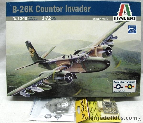 Italeri 1/72 Douglas B-26K Counter Invader - USAF 609th SOS 59th SOW Nakom Phanom Thailand 1970 / Same Sq 1969/  Same Sq 1966 / FA Congolaise (Congo) 211 Escadrille 21 Wing Albertville 1966/67 /  CIA Congo 1966 + QuickBoost Cowling and Engines + CMK Interior Details, 1249 plastic model kit